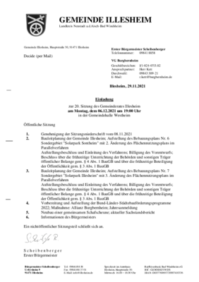 Einladung zur 20. Sitzung des Gemeinderates Illesheim (PDF)