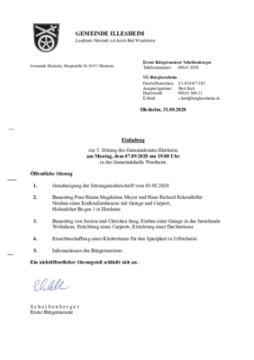 Einladung zur 5. Sitzung des Gemeinderates Illesheim (PDF)